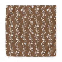 Elegant White Floral Vine Pattern on Mocha Brown