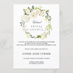 Elegant White Floral Virtual Bridal Shower By Mail Invitation
