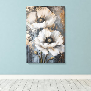 Elegant White Floral Wall Art with Gold Accents