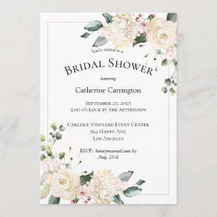 Elegant White Floral Watercolor Bridal Shower Invitation