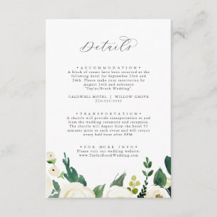 Elegant White Floral Wedding Details Enclosure Card