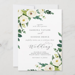 Elegant White Floral Wedding Invitation