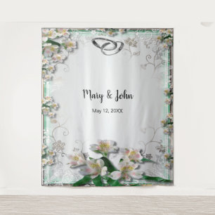 Elegant White Floral Wedding Photo Backdrop Tapestry