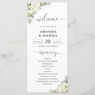 Elegant White Floral Wedding Program
