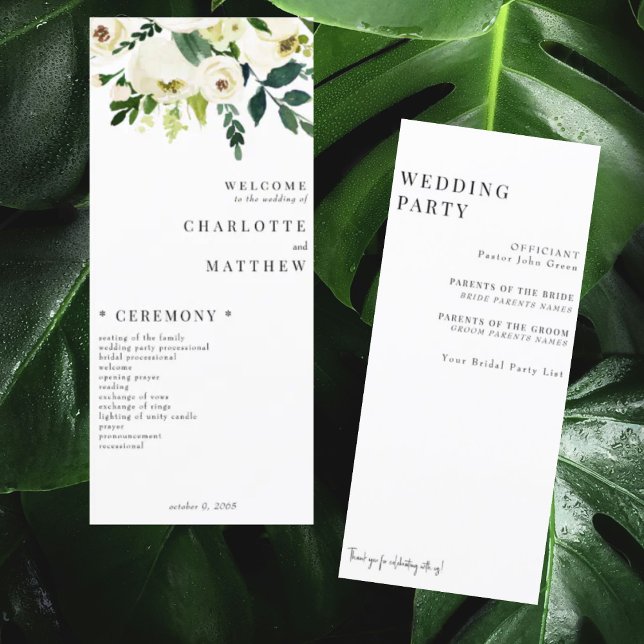 Elegant White Floral Wedding Program (Creator Uploaded)