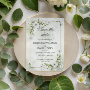 Elegant White Floral Wedding Save the Date Postcar Postcard