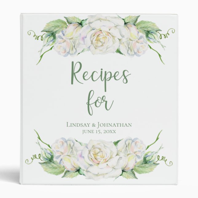 Elegant White Floral Wedding Shower Recipe Binder (Front)