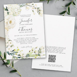 Elegant White Floral Wedding with QR code Invitation