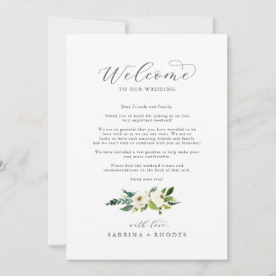 Elegant White Floral Welcome Letter & Itinerary
