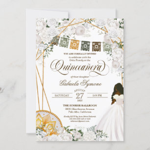 Elegant White Floral Western Charro Quinceanera Invitation