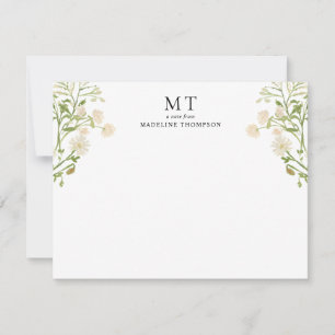 Elegant White Floral Wildflower Classic Monogram Card