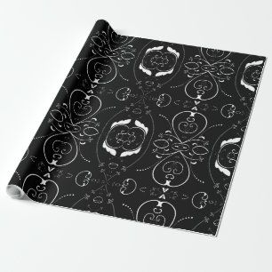 Elegant White Flourishes & Embellishments on Black Wrapping Paper