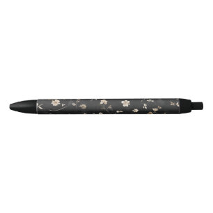 Elegant White Flower on Black    Black Ink Pen