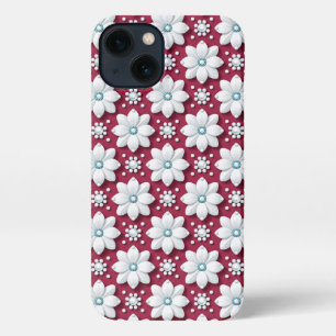Elegant White Flower Pattern on Deep Magenta iPhone 13 Case