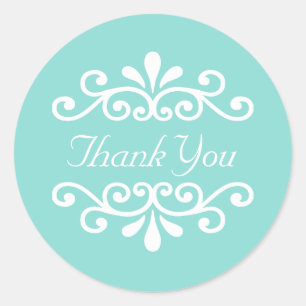 Elegant White Flower Vector on Teal Thank You Classic Round Sticker