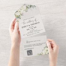 Elegant White Flowers All in One Wedding Invite