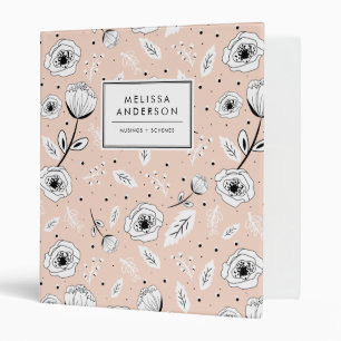 Elegant White Flowers Blush Pink Floral Pattern Binder