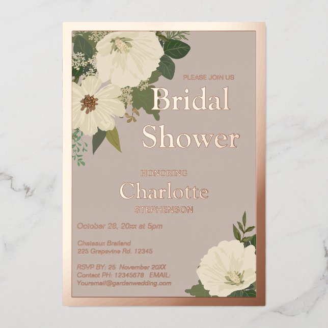 Elegant White Flowers Bridal Shower Neutral and  (Front)