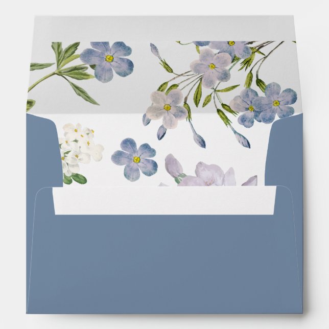 Elegant White Flowers Dusty blue Wedding  Envelope (Back (Bottom))