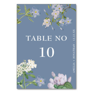 Elegant White Flowers dusty blue Wedding Table Number