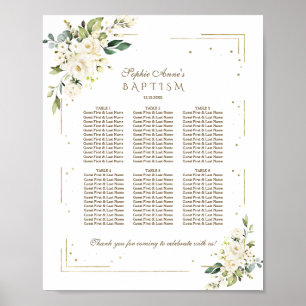 Elegant White Flowers Gold Baptism Seating Chart