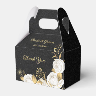 Elegant white flowers gold black wedding favor box