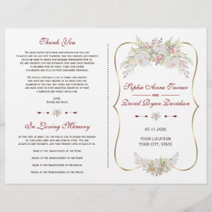 Elegant White Flowers Gold Frame Wedding Program