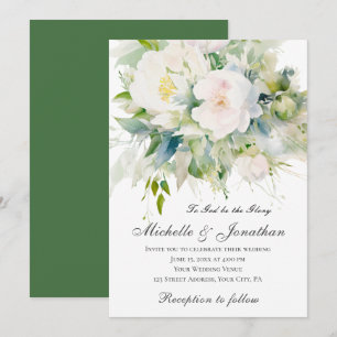 Elegant White Flowers Greenery Christian Wedding  Invitation