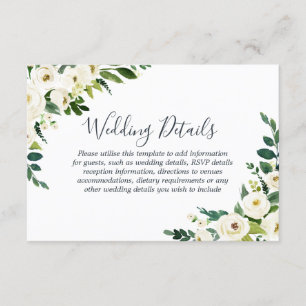 Elegant White Flowers Modern Wedding Reception Enclosure Card