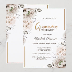 Elegant White Flowers Quinceañera Invitation