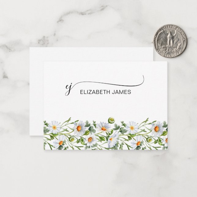 Elegant White flowers Script Monogram Initials  Card (Front/Back In Situ)