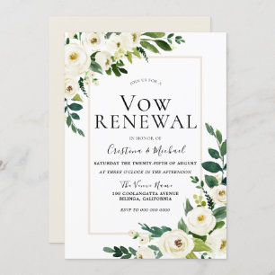 Elegant White Flowers Wedding Vow Renewal Invitation