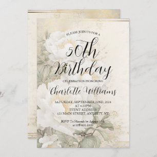Elegant white Flowers Women's 50th Birthday Invitation
