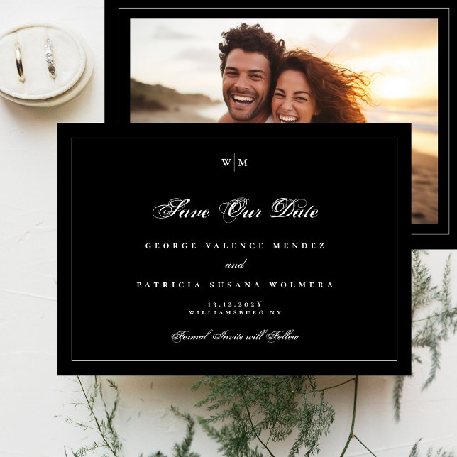 Elegant White Frame Monogram Classic Photo Wedding Save The Date (Creator Uploaded)