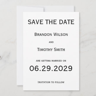 Elegant White Gay Wedding Save The Date Card