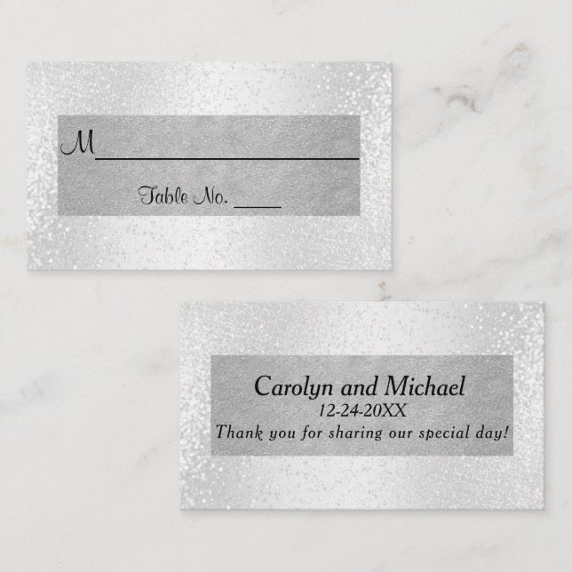 Elegant White Glitter And Silver Place Card (Front/Back)