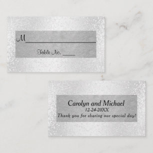 Elegant White Glitter And Silver Place Card