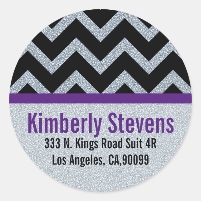 Elegant White Glitter Black Chevron Gold Accents Classic Round Sticker (Front)