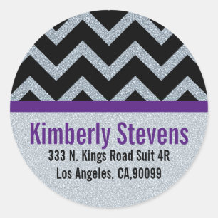 Elegant White Glitter Black Chevron Gold Accents Classic Round Sticker
