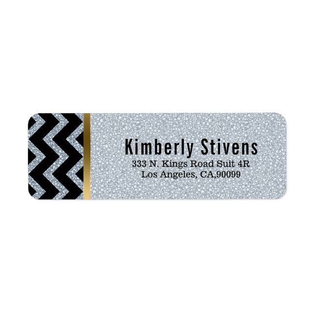 Elegant White Glitter Black Chevron Gold Accents L (Front)