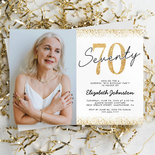 Elegant White Gold 70th Birthday Photo Invitation