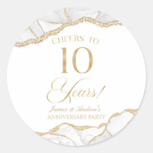 Elegant White Gold Agate 10th Anniversary Party Classic Round Sticker