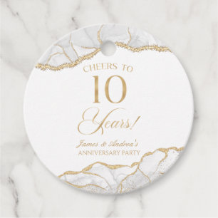 Elegant White Gold Agate 10th Anniversary Party Favour Tags