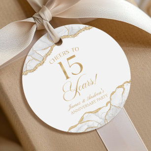 Elegant White Gold Agate 15th Anniversary Party Favour Tags