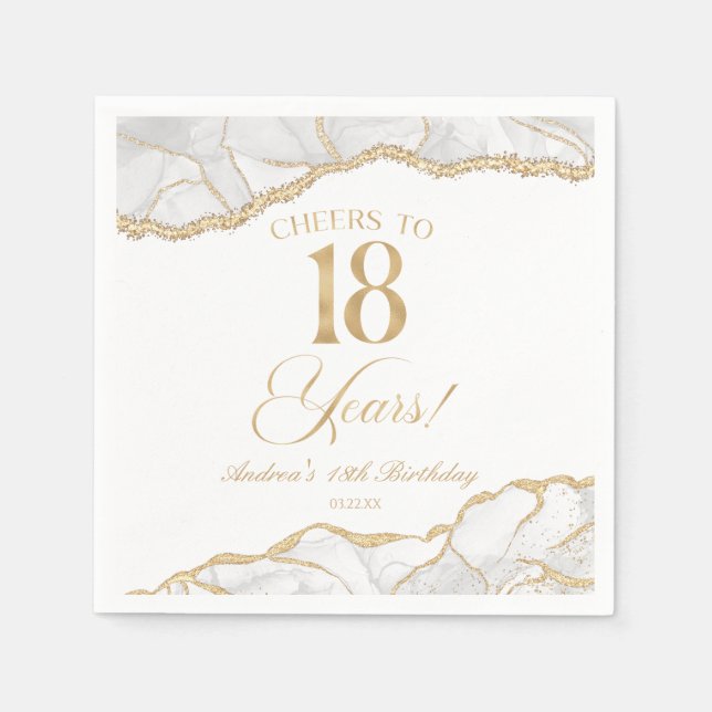 Elegant White Gold Agate 18th Birthday Party Napkin (Front)