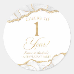 Elegant White Gold Agate 1st Anniversary Party Classic Round Sticker