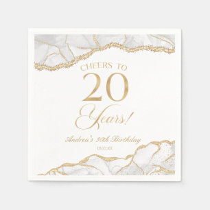 Elegant White Gold Agate 20th Birthday Party Napkin