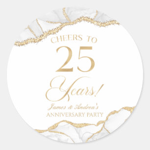Elegant White Gold Agate 25th Anniversary Party Classic Round Sticker