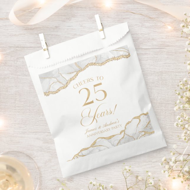 Elegant White Gold Agate 25th Anniversary Party Favour Bag (Clipped)