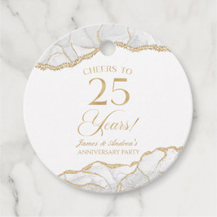 Elegant White Gold Agate 25th Anniversary Party Favour Tags